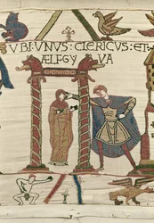 Aelfgyva papin kanssa, Bayeux Tapestry (villakirjonta pellavalle)