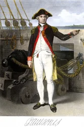 Amerikan laivasto: John Paul Jones (1747-1791) merimies ja Amerikan yhdysvaltojen itsenäisyyssodan sankari. Värikaiverrus ja allekirjoitus.