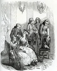 Ilta Vaux-le-Vicomten linnassa kuningas Ludvig XV:n (1710-1774) aikana. 1800-luku (kaiverrus Le Francois