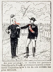 Armeija antaa raitoja kapteeni Dreyfusille, noin 1906 (piirros).