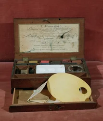 R. Ackermannin tekemä taiteilijan akvarellimaalauslaatikko, n. 1820 (kuva)