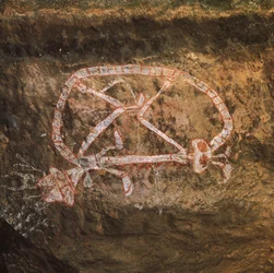 Australia, Pohjoisterritorio, Arnheminmaa, Kakadun kansallispuisto, Nourlangie Rock, aboriginaalien kalliomaalaukset