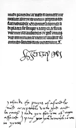 Kuningas Henrik VIII:n nimikirjoitus ja kirjoitus hänen vaimonsa, Aragonian kuningatar Katariinan kädessä (kynä ja muste persulla) (katso myös 441029)