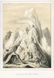 Mont Blancin lumivyöry, joka johti kolmen vuoristo-oppaan kuolemaan. R. Delasallen kaiverrus ”Taivas, maa ja meri”, noin 1860