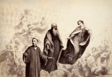 Beatrice siirtyy pois Danten luota, ja hänen rinnalleen ilmestyy Pyhä Bernard. Kuvitus Dante Alighierin teoksen Jumalaisen komedian Paradiso-kappaleen kantosta XXXI. Francesco Scaramuzzan Firenzen kunnalle omistama teos.