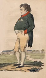 Karikatyyri Napoleon Bonapartesta Saint Helenalla, tehty kaksi kuukautta ennen hänen kuolemaansa 5. toukokuuta