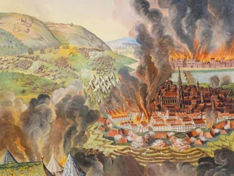 Kattofresko Pyhän Katariinan kirkon sivukäytävässä, Wienin purkaminen 1683, Habsburgien mausoleumi, Graz, Steiermark, Itävalta, Eurooppa (kuva)