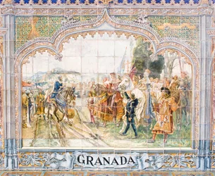 Kuningas Boabdilia kuvaavat keraamiset laatat Plaza de Españassa (mosaiikki)