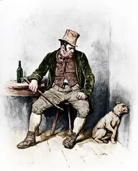 Charles Dickensin "Oliver Twist" : Bill Sykesin muotokuva 7. helmikuuta 1812 - 9. kesäkuuta 1870. Kuvitus Frederick Barnard (englannin kuvittaja 1846-1896)