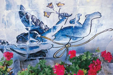 Kerubi, azulejos-laatat, Fronteiran markiisipalatsi, Lissabon, Portugali, yksityiskohta