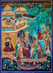 Chittra Sala -piha, jossa on virtuaalisia hienoja maalauksia, Taragarhin linnoitus, Bandi, Bandi, Rajasthan, Intia, Aasia (kuva)