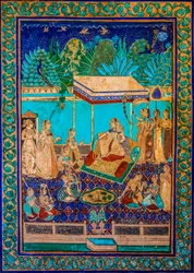 Chittra Sala -piha, jossa on virtuaalisia hienoja maalauksia, Taragarhin linnoitus, Bandi, Bandi, Rajasthan, Intia, Aasia (kuva)