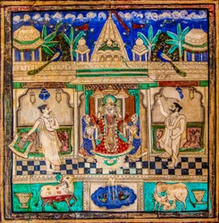 Chittra Sala -piha, jossa on virtuaalisia hienoja maalauksia, Taragarhin linnoitus, Bandi, Bandi, Rajasthan, Intia, Aasia (kuva)
