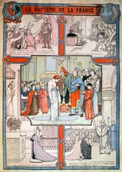 Kloviksen kastaminen Saint Remin luona Reimsissä, noin 1930 (painokuva).