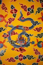 Dragon seinämaalaus. Kopanin luostari, Kathmandu, Nepal