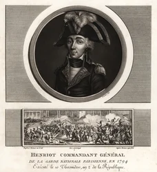 François Hanriot, jakobiinijohtaja, Pariisin kansalliskaartin ylipäällikkö, teloitettiin vuonna 1794