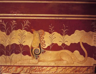 Fresko seinällä, Throne Hall, Palace of Minos, Knossos, Kreeta, Kreikka