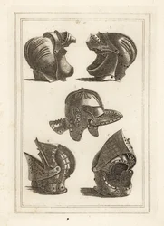 John de Courcyn kypärä, Earl of Ulster 1,2, Oliver Cromwellin päähine 3, kallistuva kypärä 4,5
