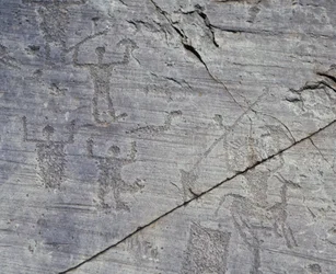 Italia, Lombardian alue, Valcamonica, lähikuva kalliopiirroksista Naquanen kansallispuistossa