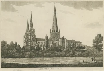 Lichfieldin katedraali - Etelänäkymä: akvatintakaiverrus, nd [c 1820-1830]