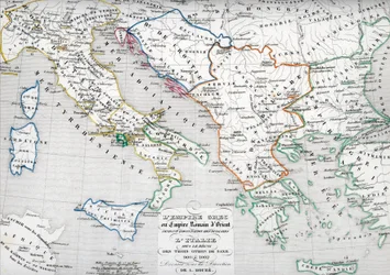 Bysantin keisarikunnan kartta Bulgarian ja Italian miehityksen aikana Otto I:n, Otto II:n ja Otto III:n aikana Pyhän roomalaisen keisarin aikana.