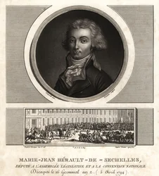 Marie-Jean Herault de Sechelles (1759-1794), ranskalainen tuomari ja poliitikko giljotinoitu terrorin vallan aikana