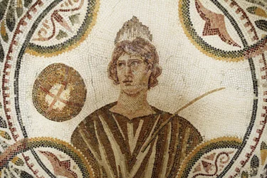 Mosaiikki: yksi yhdeksästä muusasta. Polymnia: uskonnollinen ja retorinen laulu (yksityiskohta). III AD / Musee d