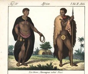 Nama-pariskunta (Etelä-Afrikka). Kirjan litografia: Friedrich Wilhelm Goedsche (1785-1863) "Galerie complete en tableaux fideles des peuples d