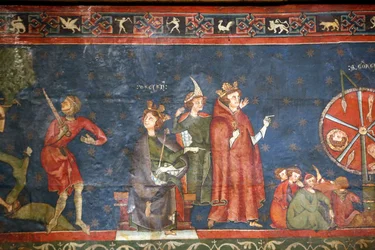 Notre Dame de Clermontin katedraali, Clermont-Ferrand, Ranska, Pyhän Yrjön kappeli (1200-luvun lopulla), freskoyksityiskohta (kuva)