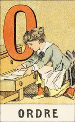 O: Tilaus - Kaiverrus otettu ABCD:ltä pienistä tytöistä. Pellerin & Cie, kirjapaino-kustantaja, Epinal, noin 1890. Serie A. Mitat: 19 x 13,5 cm.