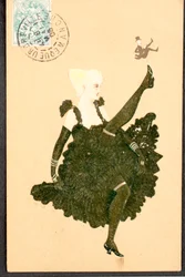 Vanha postikortti/ranskalainen Cancan/Belle Epoquen nainen