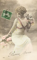 Vanha postikortti/Hyvää vuotta/Toive/Woman Belle Epoque