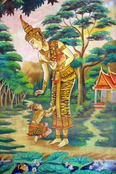 Shakyamuni Buddhan elämäntarinaa kuvaava maalaus. Wat Naxai. Vientiane. Laos, 20151106, Vientiane, Laos