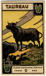 Paranormaalia. Astrologia. Härkä (härkä). Astrologinen kortti: Le Tarot Astrologique (Astrologinen Tarot), kirjoittanut Georges Muchery, Ranska