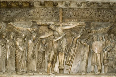 Parma Emilia Romagna Italia Piazza del Duomo Duomo Dome -näyttelyssä Laskeutuminen ristiltä Benedetto Antelamin luota 1178