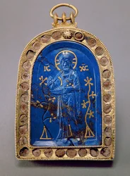 Kannettava ikoni, luultavasti keskiaikainen (lapis lazuli)