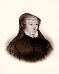 Caterina de Medicin (Caterina de Medici) muotokuva (1519-1589). Ranskan kuningatar, kaiverrus 1800-luvulta.