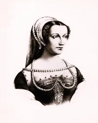 Claude de Francen (1490-1524) muotokuva Ranskan kuningattaresta, kaiverrus, sd.