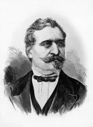 Giovanni Pratin (1815-1884), italialaisen runoilijan ja poliitikon muotokuva, Centenarin kaiverrus Michele Schembochen valokuvan jälkeen (toiminut noin 1856-1906)
