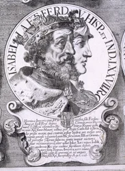 Isabella I:n ja Kastilialaisen Ferdinand V:n muotokuva (litho)