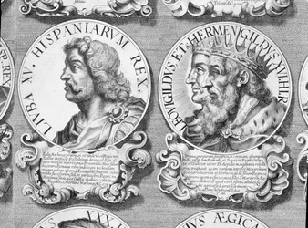 Liuva I:n, Liuvigildin ja Hermenegildin muotokuvia (litho)