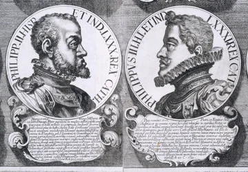 Muotokuvia Philip II:sta ja Philip III:sta Espanjasta (litho)