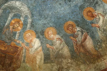Pyhän Nikolauksen kirkon fresko: Jeesus apostolien Myra Turquien kanssa