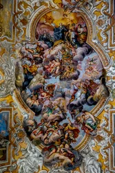 San Benedetto (St Benedict) kirkko, Catania, Sisilia (Italia). Kattofreskon yksityiskohta (1700-luku). (kuva)