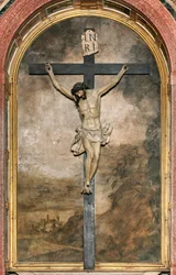 South Transept, Krusifiksin alttari, Angelo Nani ja Carlo Natali 1641, Giacomo Bertesin puuarkku 1687, Santa Maria Assuntan katedraali, Cremonan katedraali, Lombardia, Italia (kuva)