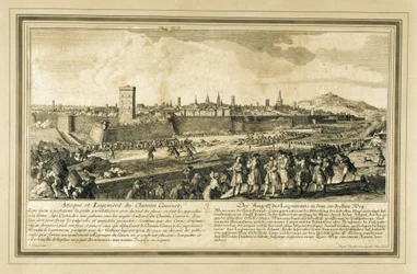 Espanja: Espanjan perintösota (1714). Barcelonan piiritys. (kaiverrus)