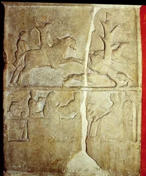 Stela-relief, joka kuvaa villisian metsästystä (kivi)