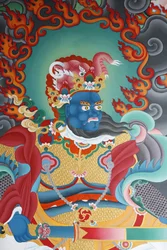 Temppelin vartija, joka vartioi etelää, nimeltään Virudhaka. Kopanin luostari, Kathmandu, Nepal