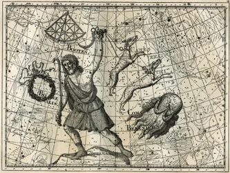 Bower, Boreal Crown, metsästyskoirat, Berenicen hiukset. Kaiverrus Camille Flammarionin teoksesta "The Stars and Other Curiosities of the Sky"