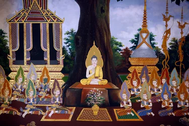 Buddhan elämä, seinä fresko, Wat Botum temppeli, Phnom Penh, 2022 (kuva)